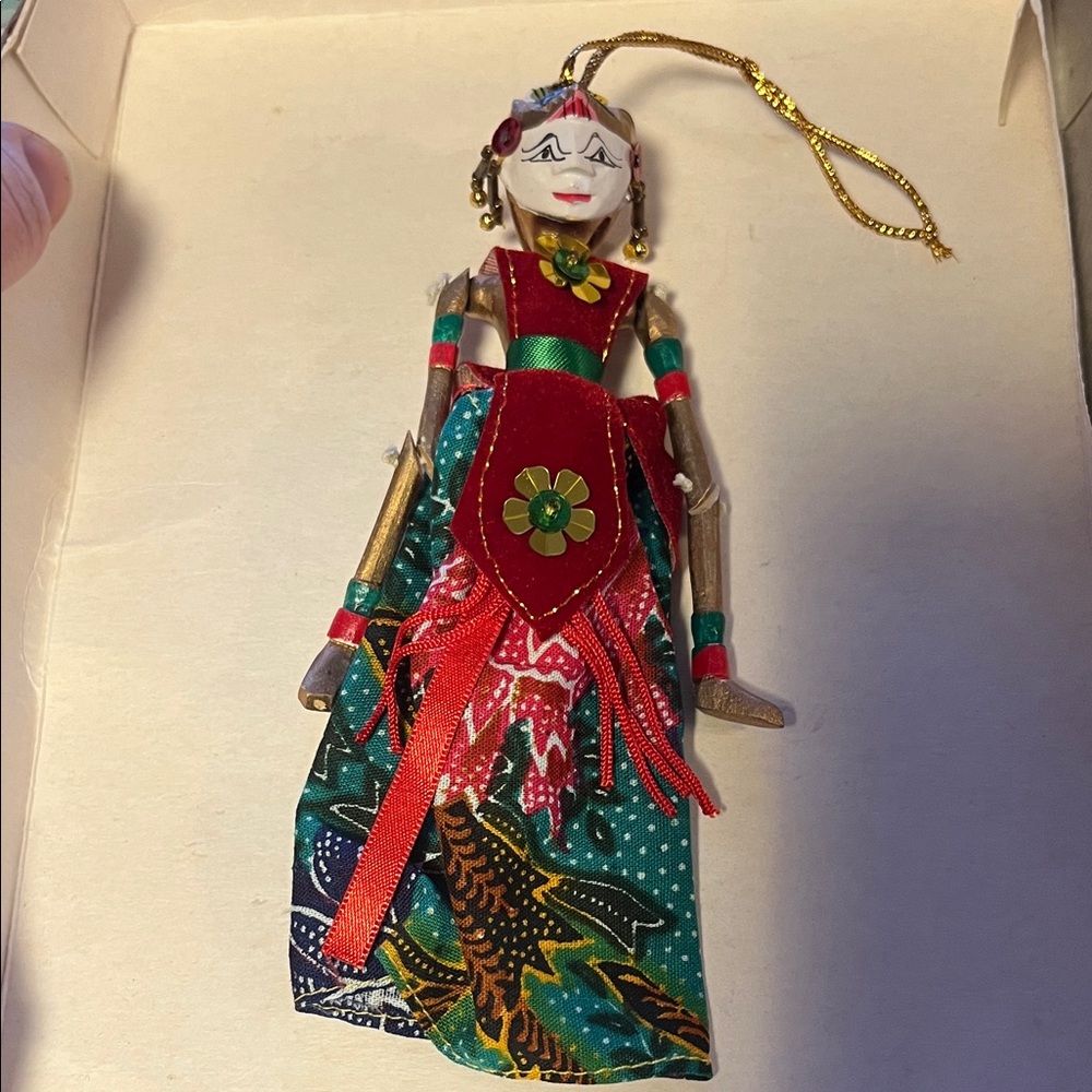vintage Indonesian Wayang Golek rod puppet ornament.